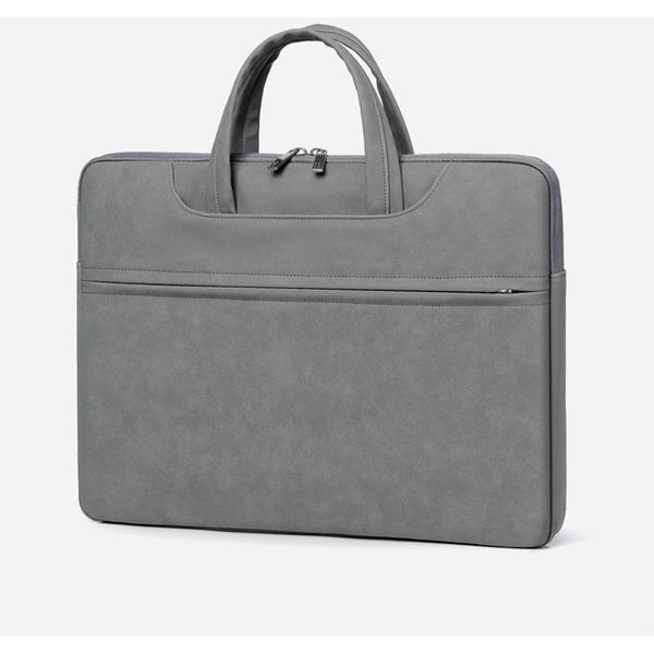 Inf Elegante Borsa Per Laptop In Finto Cuoio Grigio Scuro - Impermeabile E Antiurto 15,6 Pollici-image
