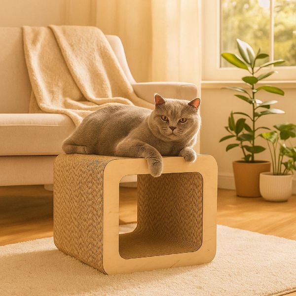 Qls Mobili Da Graffio 3In1 Gatto Cartone Ondulato 37×30×30 Cm Graffiatoio Divano Grotta Beige 11379-image