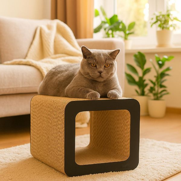 Qls Mobili Tiragraffi 3In1 Cartone Ondulato Per Gatti 37×30×30 Cm Tavola Tiragraffi Grotta Per Sdraiarsi Nero 11381-image