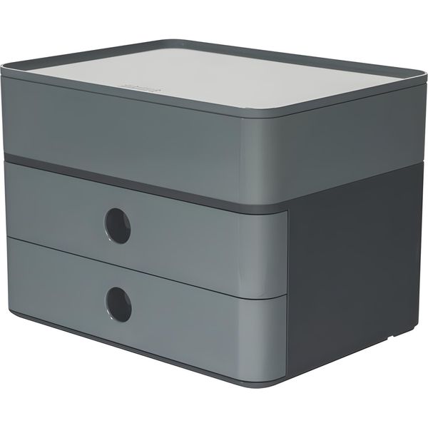 Han 1100-19 Cassettiera SMART-BOX Plus Allison Con Portautensili - Impilabile, 2 Cassetti, Grigio Scuro/Grigio Granito-image