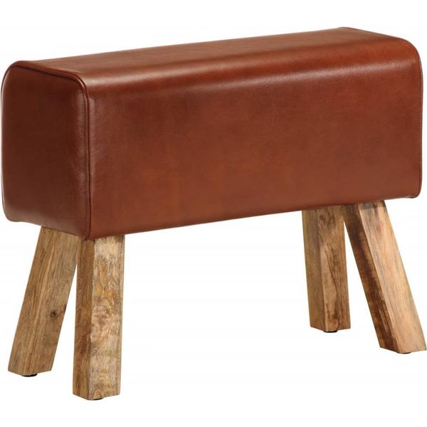 Vidaxl Panchina Turnbock Design 58Cm Marrone Vera Pelle Mango Legno Massiccio-image