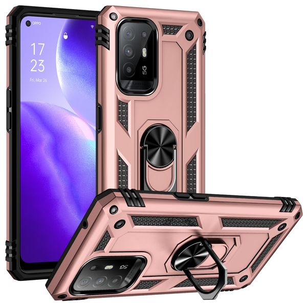 Custodia Per Oppo F19 Pro+ 5G/A94 5G/A95 5G / Reno5 Z A Doppio Strato Robusta, Protezione Militare Con Supporto Ad Anello E Supporto Rosa-image