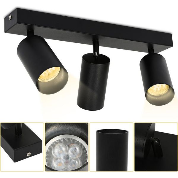 Jopassy Faretto Da Soffitto Faretto Da Incasso A Led Spot Bianco Caldo Orientabile Girevole Nero Opaco Per Soggiorno, Cucina, Sala Da Pranzo Faretto A Tre Teste-image