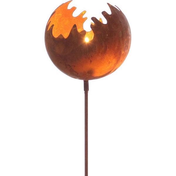 Palla Di Fuoco Decorativa Con Design A Ruggine - Ca. Ø 11 Cm X 77 Cm - Lanterna Su Bastone (Piccola)-image