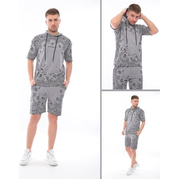 Tuta Da Jogging Da Uomo Con Pantaloncini Tuta Sportiva Con Cappuccio, Grigio/Xxl-image
