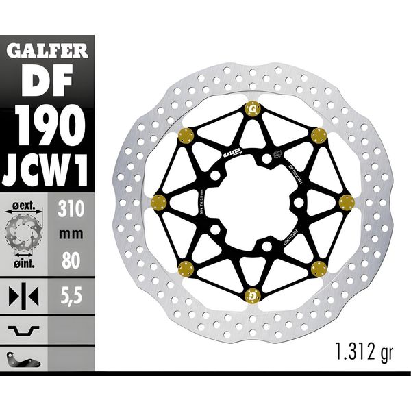 Disco Freno Galfer DF190JCW1G03 Wave® Floatech Racing Flottante Anteriore 310X5,5 Mm (Ne Occorrono 2) Per Kawasaki Zx 14 R Klz Versys Zzr Abs Z Sx Versione E Anno Di Costruzione 14 - 2025-image
