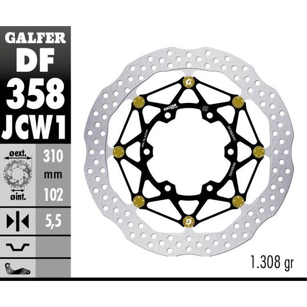 Set Di Dischi Freno Galfer 2X DF358JCW1G03 Wave® Floatech Racing Anteriori Flottanti 310X5.5Mm Per Suzuki GSX-R 600 - 1000 Ccm Anno 2008 - 2021-image