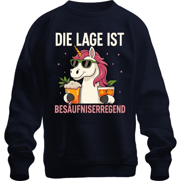 La Situazione è Alcolica Unicorn Beer Party Cocktail Funny Unisex Felpa Pullover, Navy, M-image
