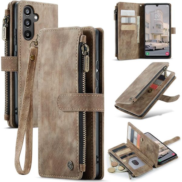 Galaxy A34 5G Case, Flip Pelle Zip Stand Funzione Custodia Protettiva Per Samsung Galaxy A34 5G Brown-image