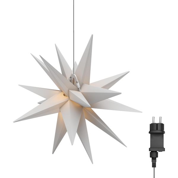 Goobay 64789 Stella Di Natale A Led 3D, Ø 56 Cm, Trasformatore Da Esterno 4,5 V, Bianco-Trasparente, 9,5 M - Stella Da Esterno Con Timer E 18 Punti, Bianco Caldo (3000 K), Per Uso Interno Ed Esterno (IP44)-image