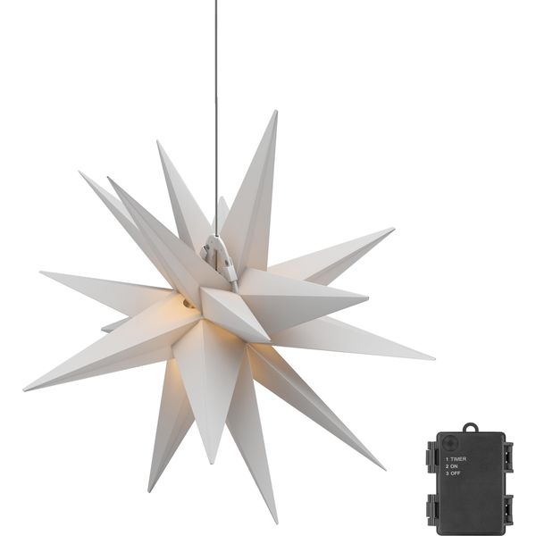 Goobay 64788 Stella Di Natale Led 3D, Ø 56 Cm, A Batteria, Bianco-Trasparente, 2 M - Stella Da Esterno Con Timer E 18 Punti, Bianco Caldo (3000 K), Per Uso Interno Ed Esterno (IP44),-image