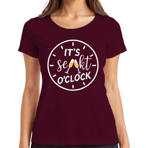 It's Champagne O'clock Champagne Time Champagne Clock Champagne Party Prosecco T-Shirt Da Donna, Borgogna, Xl-image