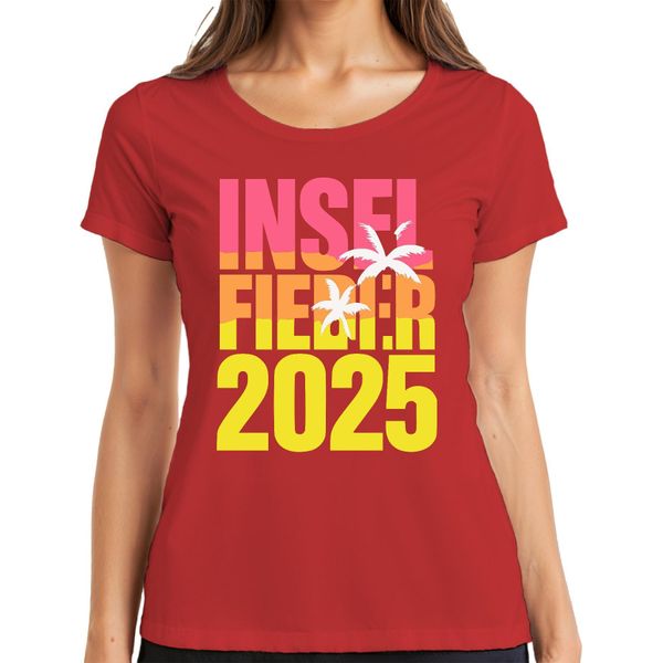 Island Fever 2025 Island Holiday Summer Holiday Beach Palm Trees Sea Ladies T-Shirt, Red, L-image