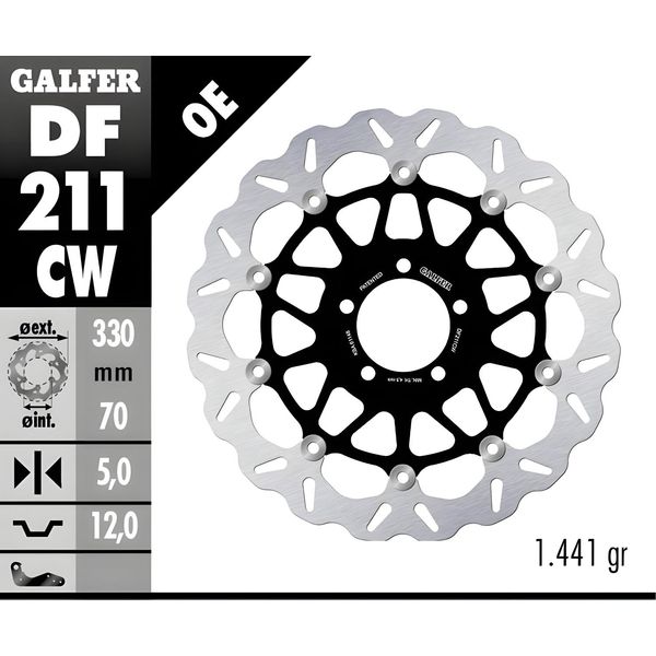 Set Di Dischi Freno Galfer 2X DF211CW Wave® Flottanti Anteriori 330X5Mm Per Kawasaki ZX-10R 1000 Ccm Anno 2017 - 2023-image