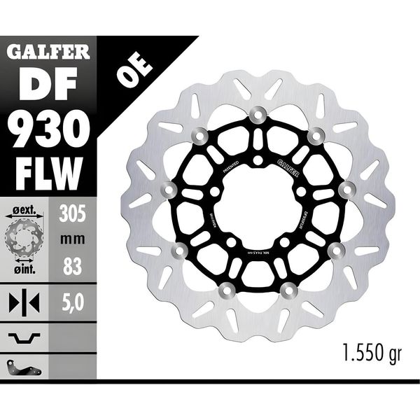 Set Di Dischi Freno Galfer 2X DF930FLW Wave® Flottante Anteriore 305X5Mm Per Triumph Tiger Explorer Xc Xca Xrx Abs 800 / 1200 Ccm Anno 2011 - 2021-image
