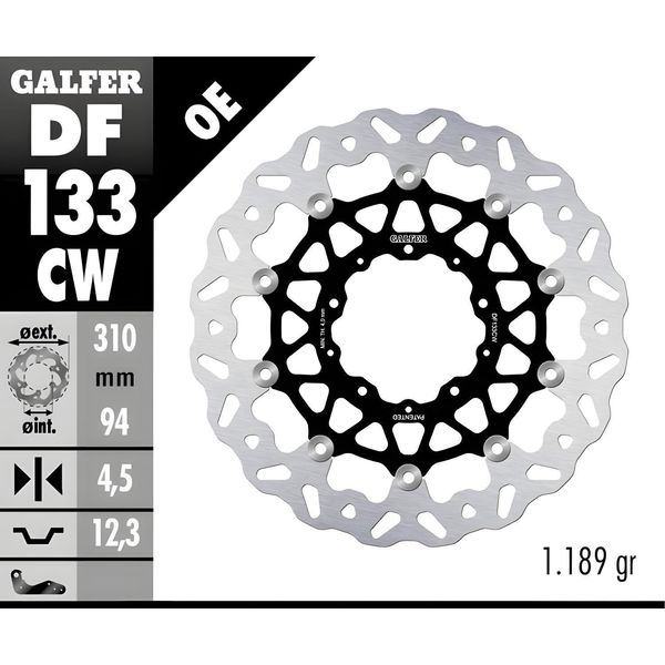 Set Di Dischi Freno Galfer 2X DF133CW Wave® Flottanti Anteriori 310X4.5Mm Per Honda Cb R Ra Forza Nt 750 - 1100 Ccm Anno 2018 - 2023-image