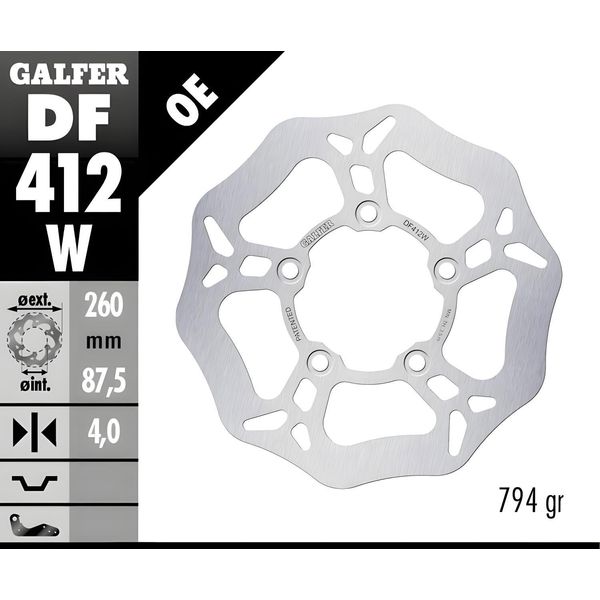 Set Di Dischi Freno Galfer 2X DF412W Wave® Rigido Anteriore 260X4Mm Per Kymco People I S Abs Gti I Agility City 125 - 300 Cc-image