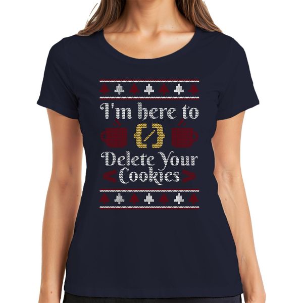 Computer Scientist Cookies Christmas Saying - Ugly Christmas Sweater Christmas Gift Ladies T-Shirt, Navy, L-image