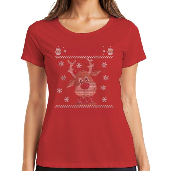 Maglietta Da Donna Merry Christmas Ugly Sweater Reindeer Christmas Gift, Rosso, L-image