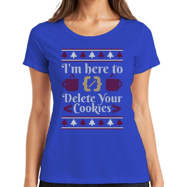 Computer Scientist Cookies Christmas Saying - Ugly Christmas Sweater Christmas Gift Ladies T-Shirt, Blu, Xl-image