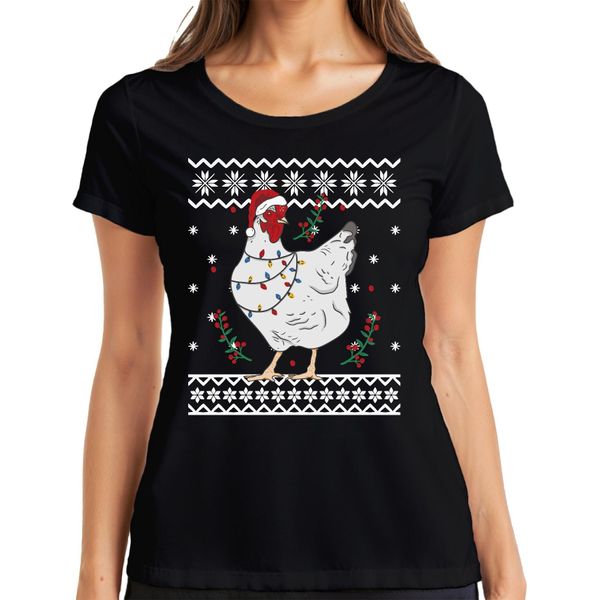 Cappello Di Natale Chicken Friends - Maglietta Da Donna Con Maglione Natalizio, Nero, Xxl-image