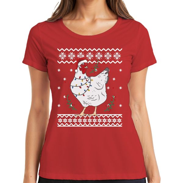 Cappello Di Natale Chicken Friends - Maglietta Da Donna Con Maglione Natalizio, Rosso, 3XL-image