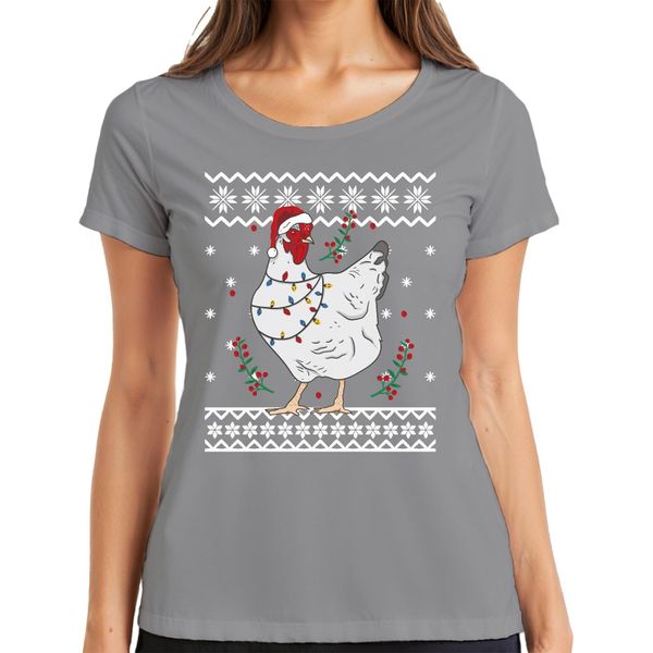 Cappello Di Natale Chicken Friends - Maglietta Da Donna Con Maglione Natalizio, Grigio, M-image