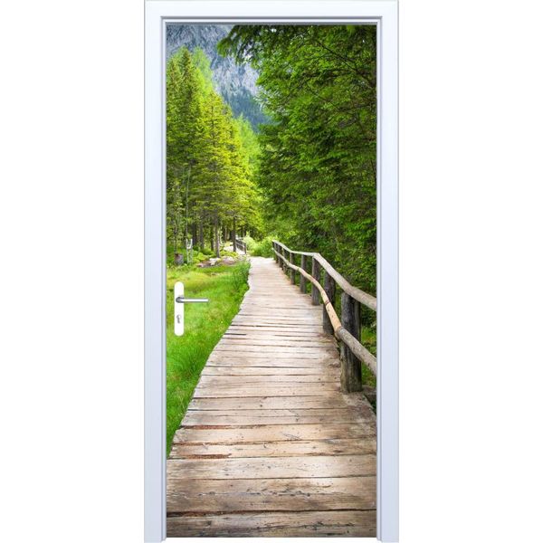 Adesivo Per Porta In Tessuto Sentiero Forestale In Assi 548PD-image