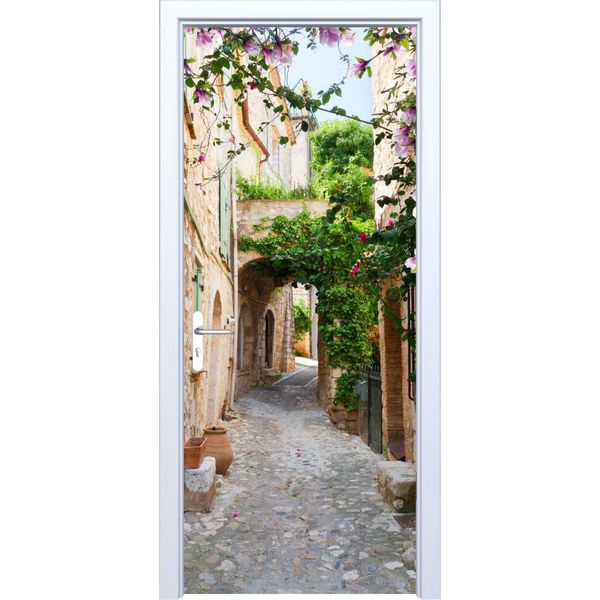 Adesivo Per Porta In Tessuto Fiori Di Strada Su Una Vecchia Strada 530PD-image