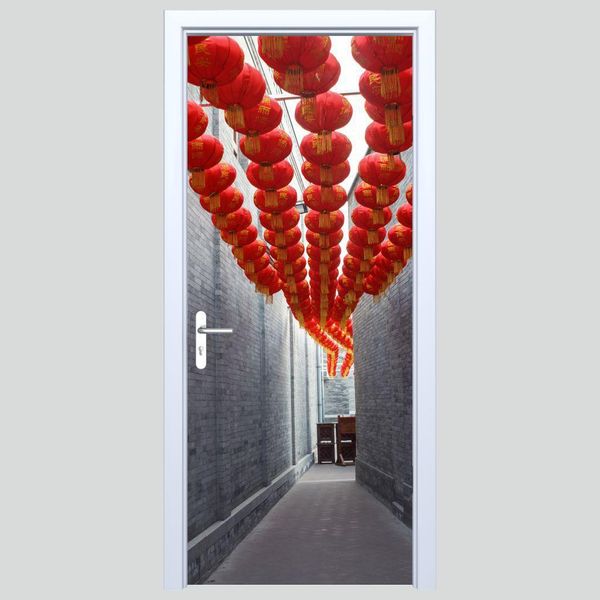 Adesivo Per Porta In Tessuto, Strada Con Lanterne, 340PD-image