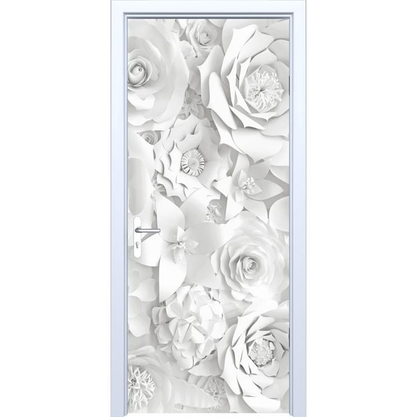 Adesivo Per Porta In Tessuto Fiori Bianchi 791PD-image