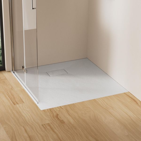 Emke Piatto Doccia Flat Square 90X90Cm Piatto Doccia Con Struttura Antiscivolo In Look Pietra Bianca-image