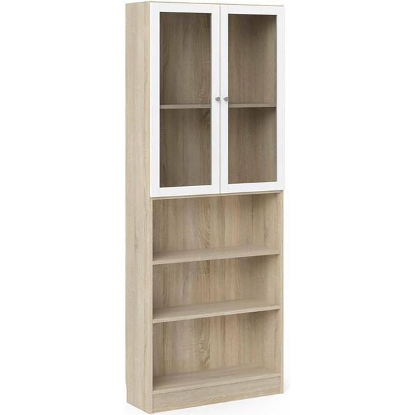 Dmora Libreria Chedeng 28.3X79X203.2H Cm Marrone, 2 Ante 3 Ripiani-image
