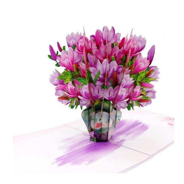 Biglietto Pop-Up Con Bouquet Di Magnolia, Biglietto Di Compleanno 3D Con Busta E Fiori Per Moglie, Fidanzata E Mamma, Biglietto Di Auguri Floreale Per Compleanno, Grazie-image