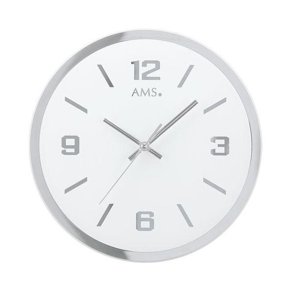 Ams 9322 Orologio Da Parete Analogico Al Quarzo Argento Rotondo Silenzioso Senza Ticchettio In Vetro-image
