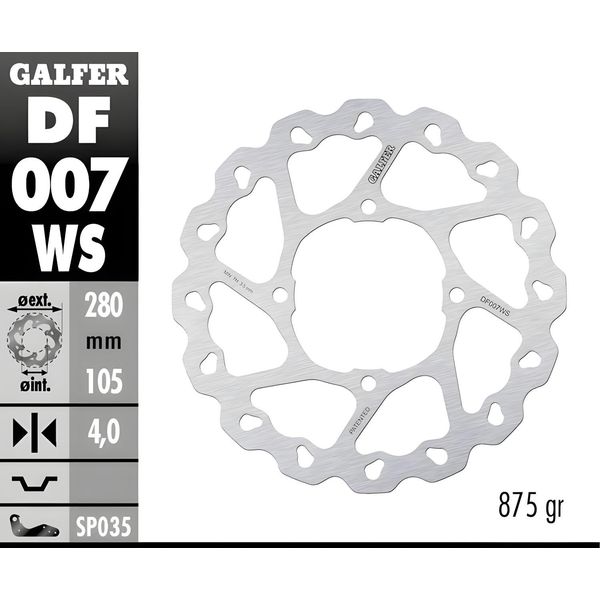 Disco Freno Galfer DF007WS Wave® Rigido Racing Oversize Posteriore 280X4Mm Per Honda Faze Nss Forza X Ex Sh A I 125 - 300 Ccm-image