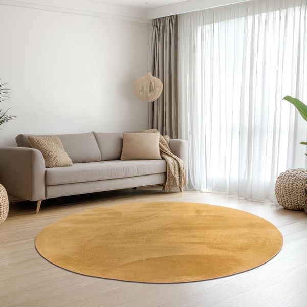 Tappeto Oro Con Pelliccia Di Coniglio Morbida E Vellutata Dimensioni - 120 Cm Rotondo-image