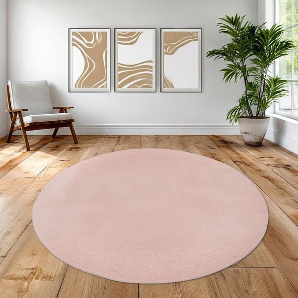 Tappeto Rosa Morbido E Accogliente Per Il Soggiorno, La Camera Da Letto, La Stanza Dei Bambini Dimensioni - 200 Cm Rotondo-image