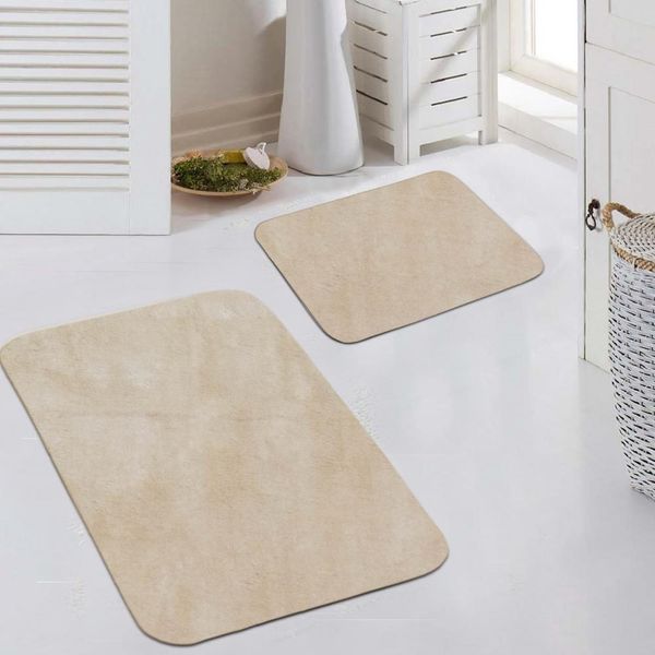 Tappeto Beige Accogliente Morbido Stile Senza Tempo Facile Da Curare Moderno Dimensioni - 50X60Cm + 60X100 Cm-image