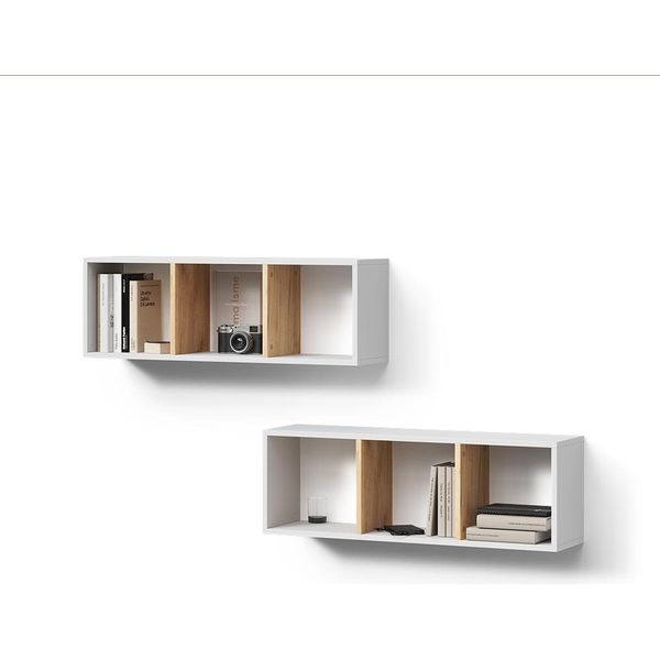 Livinity Mensola Da Parete Lorena, 90 X 30 Cm Set Di 2, Rovere Bianco/Dorato-image