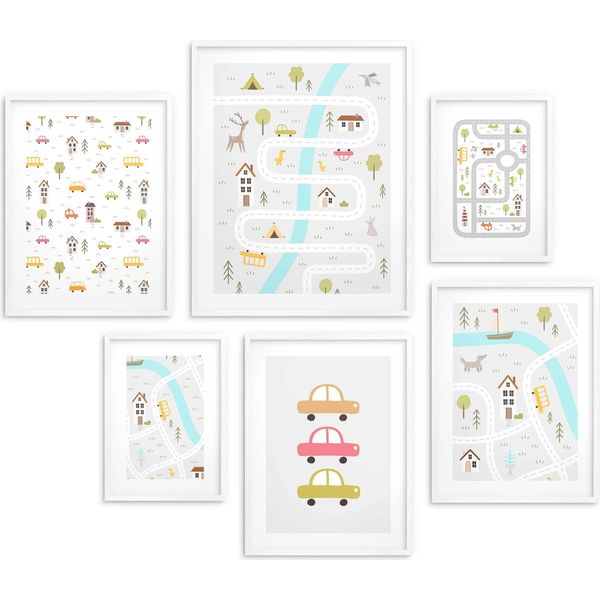 Poster Per Bambini Set Di 6 Auto Di Città Galleria Di Immagini Di Strada 100X100-image