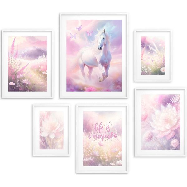 Set Di 6 Poster Per Bambini Galleria Cavallo Citazione Rosa 100X100-image