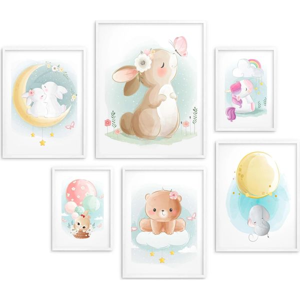 Poster Per Bambini Animali Pastello Immagini Per La Camera Dei Bambini 6 Pezzi 100X100-image