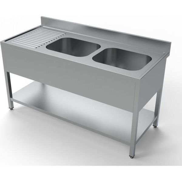 Lavello Combisteel 2 Vasche A Destra Con Base In Acciaio Inox 1600X700X850Mm-image