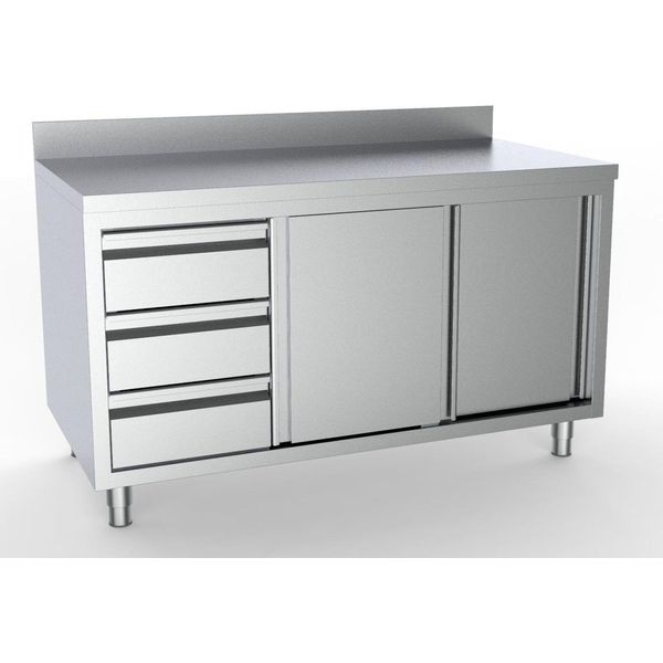 Armadio Da Lavoro Combisteel A 2 Ante E 3 Cassetti Con Alzata 1600X700X850Mm-image