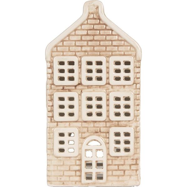 Clayre & Eef Portacandele House 9X10X19 Cm In Vetroceramica Beige-image