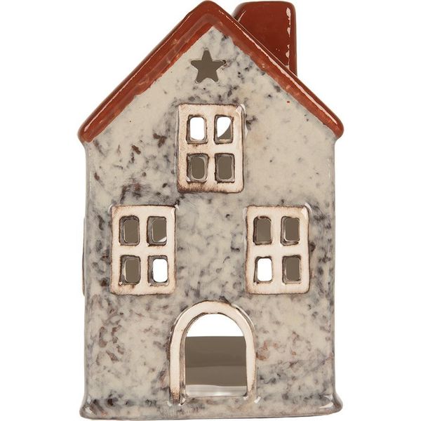 Clayre & Eef Portacandele House 8X7X13 Cm In Vetroceramica Grigia-image