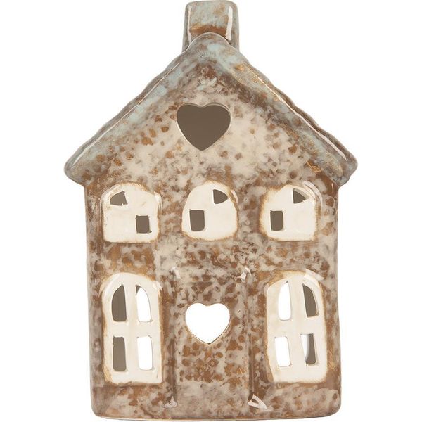 Clayre & Eef Portacandele House 9X6X13 Cm In Ceramica Beige-image