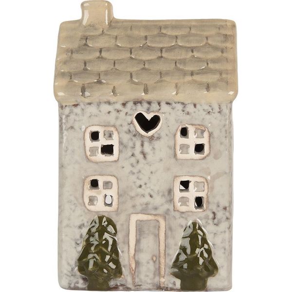 Clayre & Eef Portacandele House 9X8X15 Cm In Ceramica Grigia-image