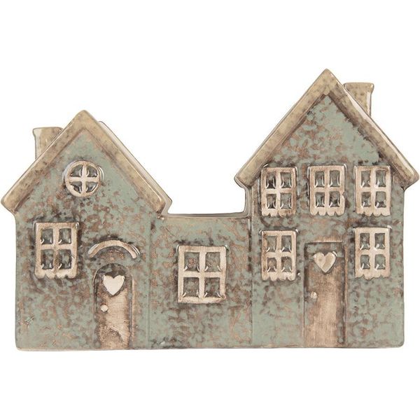 Clayre & Eef Portacandele House 22X9X15 Cm In Ceramica Verde-image